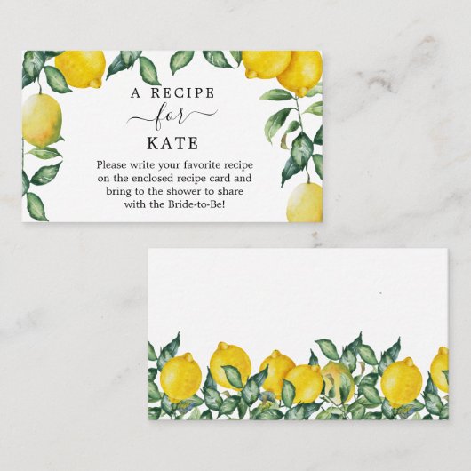 パーソナライズされたレシピ要求ブライダルシャワーレモン 名刺 (正面/裏面)