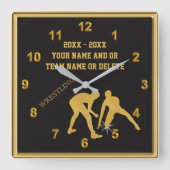 パーソナライズされたレスリングはテキストと色を調整 スクエア壁時計 (正面)