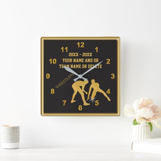 パーソナライズされたレスリングはテキストと色を調整 スクエア壁時計 (ホーム)