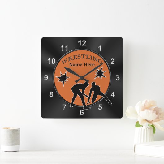 パーソナライズされたレスリングベッドルームデコールCLOCK スクエア壁時計 (ホーム)