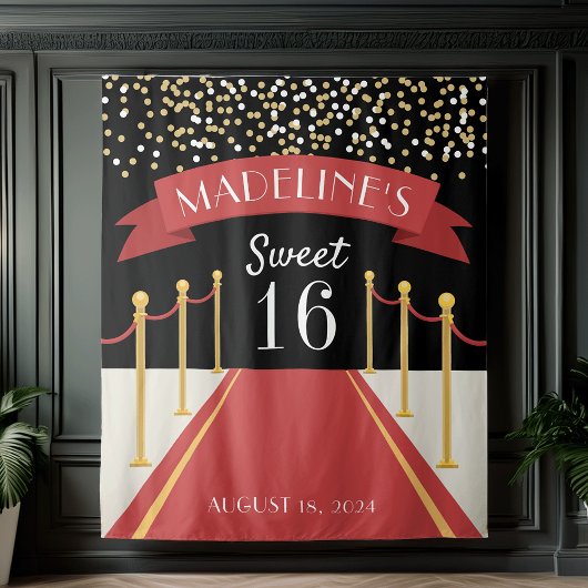 パーソナライズされたレッドカーペットテーマのスイート16背景 タペストリー