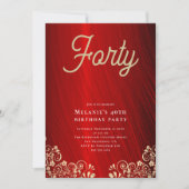 パーソナライズされたレッドゴールドスワール 40歳の誕生日パーティー 招待状 (正面)
