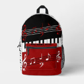 パーソナライズされたレッド白黒ピアノ鍵とノート プリントバックパック (正面)