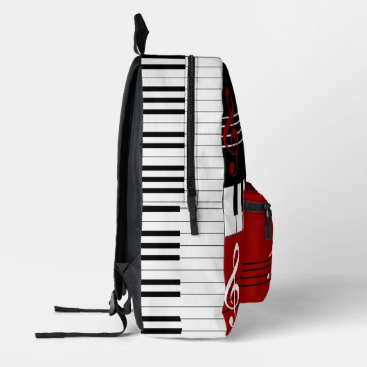 パーソナライズされたレッド白黒ピアノ鍵とノート プリントバックパック (左)