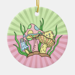 パーソナライズされたレトロアポップ・アートのートマッシュルームクリスマス セラミックオーナメント