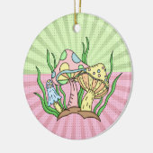 パーソナライズされたレトロアポップ・アートのートマッシュルームクリスマス セラミックオーナメント (左)