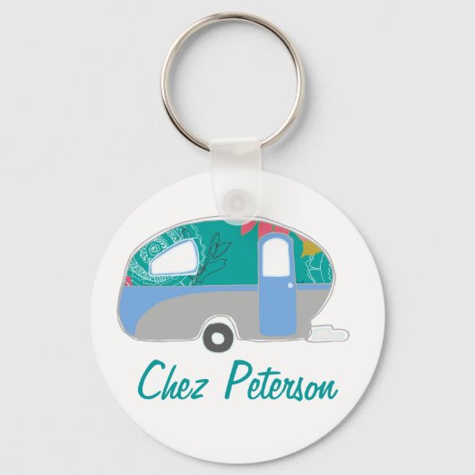 パーソナライズされたレトロアートキャラバンオーナーズキーホルダー キーホルダー (正面)