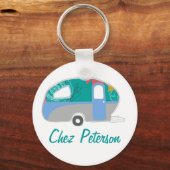 パーソナライズされたレトロアートキャラバンオーナーズキーホルダー キーホルダー (正面)