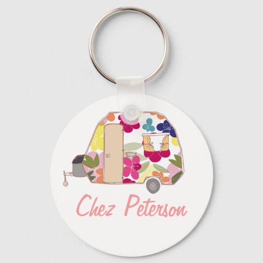 パーソナライズされたレトロアートキャラバンオーナーズキーホルダー キーホルダー (正面)
