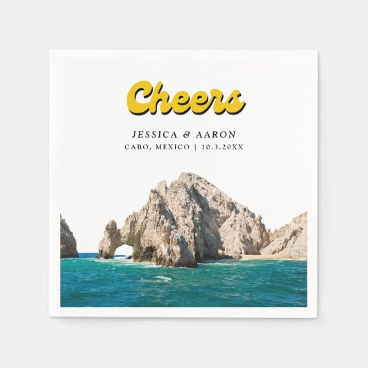 パーソナライズされたレトロカボ結婚のカクテルナプキンス スタンダードカクテルナプキン (正面)