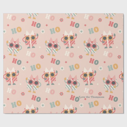 パーソナライズされたレトロクリスマスクールギフトボックスホリデイ ラッピングペーパー (フラット)