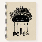パーソナライズされたレトロクリームブラックレシピ ノートブック (正面)