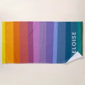 パーソナライズされたレトロサンセットグラデーショストライプのンレインボー ビーチタオル (正面)