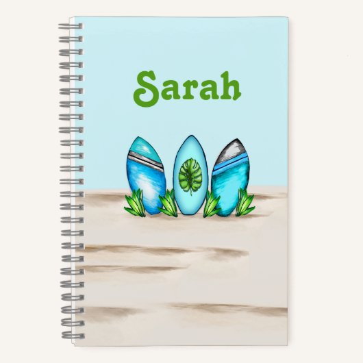 パーソナライズされたレトロサーフボード ノートブック (正面)