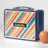 パーソナライズされたレトロストライプのメタルランチボックス メタルランチボックス (インサイチュ)