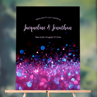 パーソナライズされたレトロネオンピンクブラックグリッター結婚ズ アクリルサイン