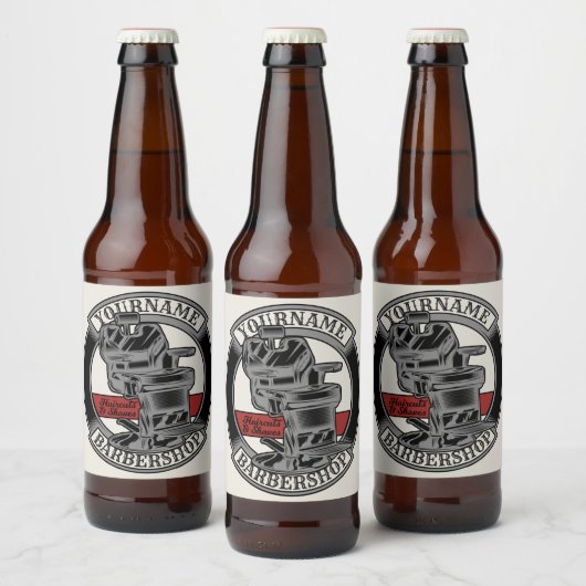 パーソナライズされたレトロバーバーショップ バーバー チェア サロン ビールラベル (ボトル)