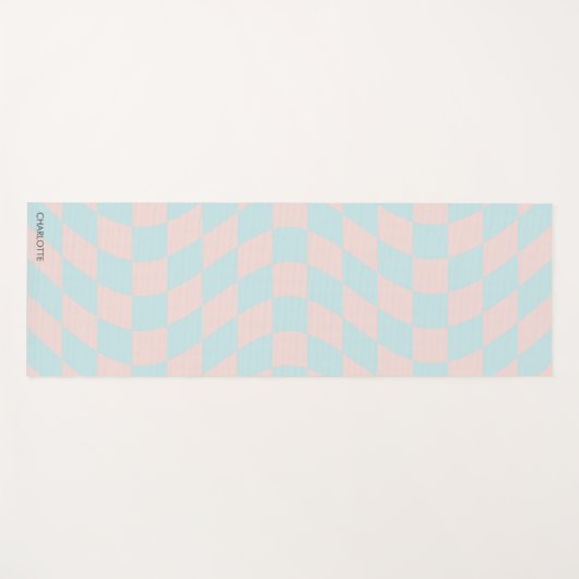 パーソナライズされたレトロパステルウェー市松模様にブ ヨガマット (正面(横))