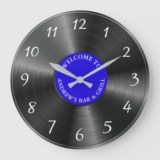 パーソナライズされたレトロビニールアルバムヴィンテージレコード ラージ壁時計 (正面)