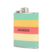 パーソナライズされたレトロピンクイエローグリーンブルーストライプ フラスク (左)