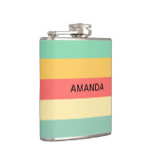 パーソナライズされたレトロピンクイエローグリーンブルーストライプ フラスク (右)