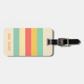 パーソナライズされたレトロピンクイエローグリーンブルーストライプ ラゲッジタグ (正面横)