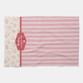 パーソナライズされたレトロピンクストライプベーカリーキッチントウ キッチンタオル (横)