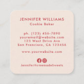 パーソナライズされたレトロピンクストライプベーカリーロゴ スクエア名刺 (裏面)