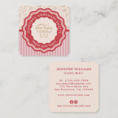 パーソナライズされたレトロピンクストライプベーカリーロゴ スクエア名刺 (正面/裏面)