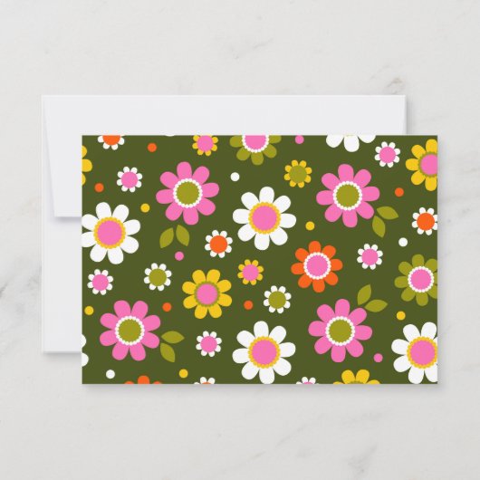 パーソナライズされたレトロフローラよくはしゃぐピンクグリーンはっきりした サンキューカード (裏面)