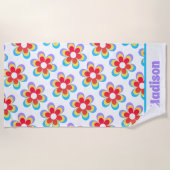 パーソナライズされたレトロフローラ ビーチタオル (正面)