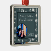 パーソナライズされたレトロブルースクウェアクリスマスオーナメント メタルオーナメント (右)