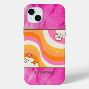 パーソナライズされたレトロホットピンク&オレンジ iPhone 15 MINIケース