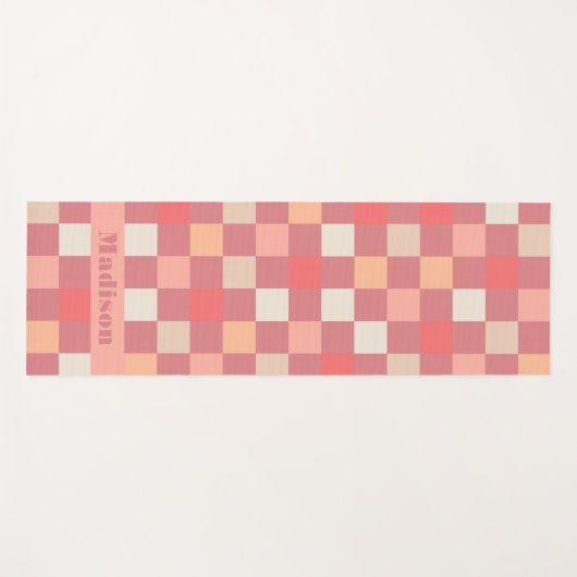 パーソナライズされたレトロボホ市松模様にパターンPink ヨガマット (正面(横))