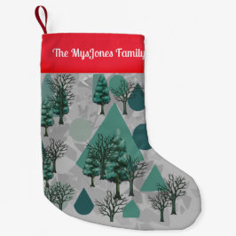 パーソナライズされたレトロミニマリストの木と形 スモールクリスマスストッキング