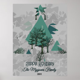 パーソナライズされたレトロミニマリストの木と形 ポスター