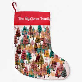 パーソナライズされたレトロミニマリストカラーズツリー スモールクリスマスストッキング