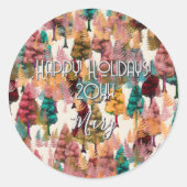 パーソナライズされたレトロミニマリストカラーズツリー ラウンドシール (正面)