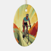 パーソナライズされたレトロロードサイクリストバイククリスマス セラミックオーナメント (右)