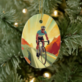 パーソナライズされたレトロロードサイクリストバイククリスマス セラミックオーナメント