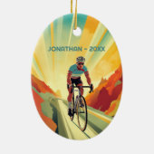 パーソナライズされたレトロロードサイクリストバイククリスマス セラミックオーナメント (裏面)