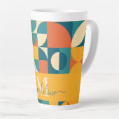 パーソナライズされたレトロ幾何カラフル カフェラテマグ (右アングル)