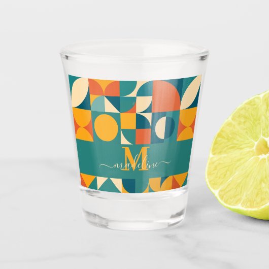 パーソナライズされたレトロ幾何カラフル ショットグラス (正面)