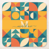 パーソナライズされたレトロ幾何カラフル スクエアペーパーコースター (正面)