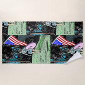 パーソナライズされたレトロ旅行ポスター ビーチタオル (正面)