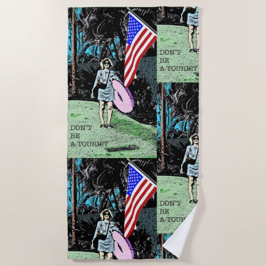 パーソナライズされたレトロ旅行ポスター ビーチタオル (正面)