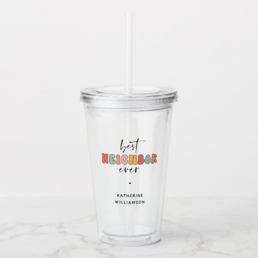 パーソナライズされたレトロ最高のの隣人が今まで可愛い アクリルタンブラー (正面)