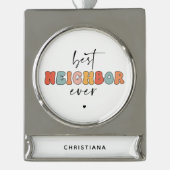 パーソナライズされたレトロ最高のの隣人が今まで可愛い シルバープレートバナーオーナメント (正面)
