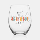 パーソナライズされたレトロ最高のの隣人が今まで可愛い ステムなしワイングラス (正面)
