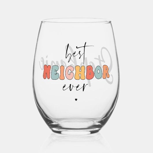 パーソナライズされたレトロ最高のの隣人が今まで可愛い ステムなしワイングラス (正面)